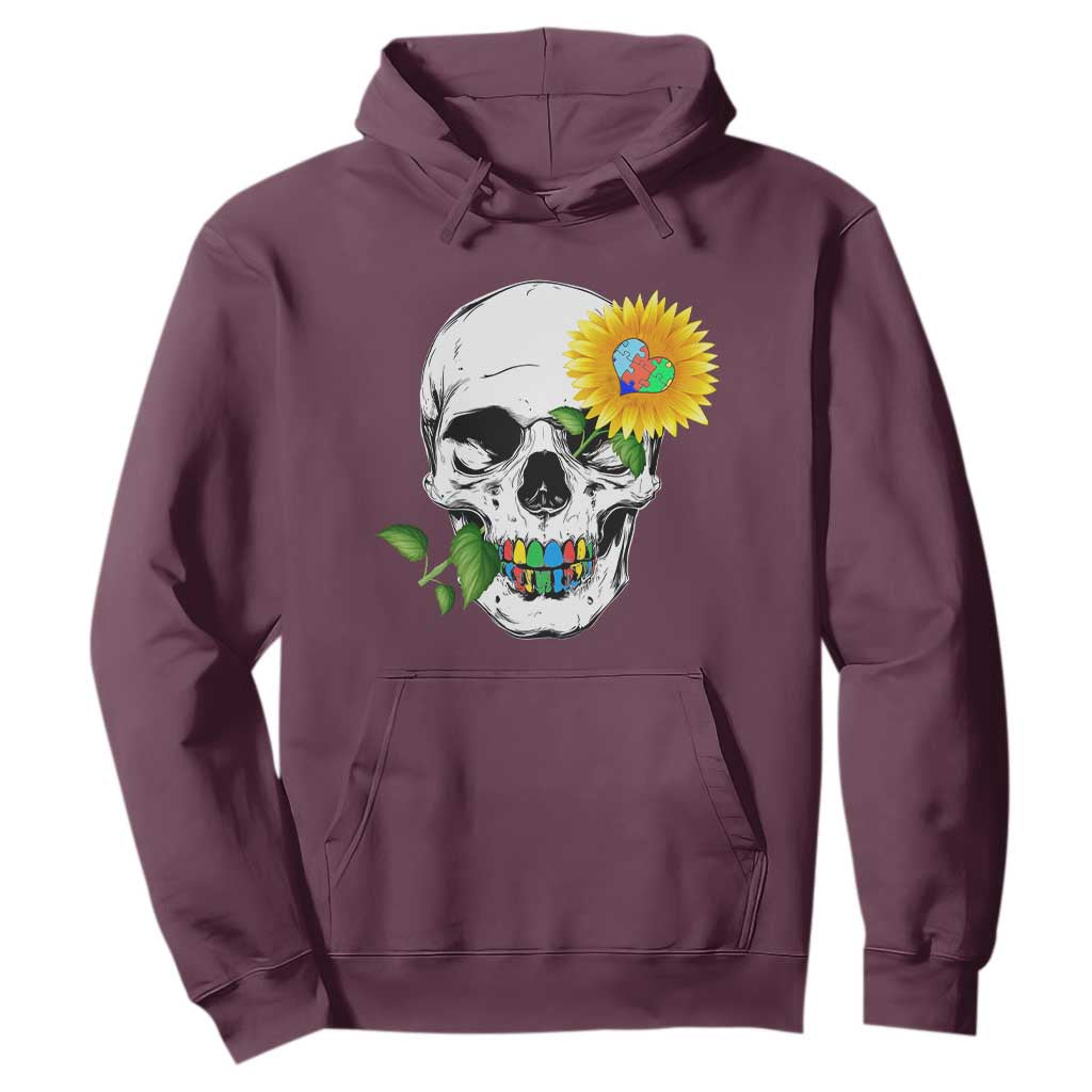 Autism Skull Sunflower Hoodie Support Autistic Puzzle Pieces Heart