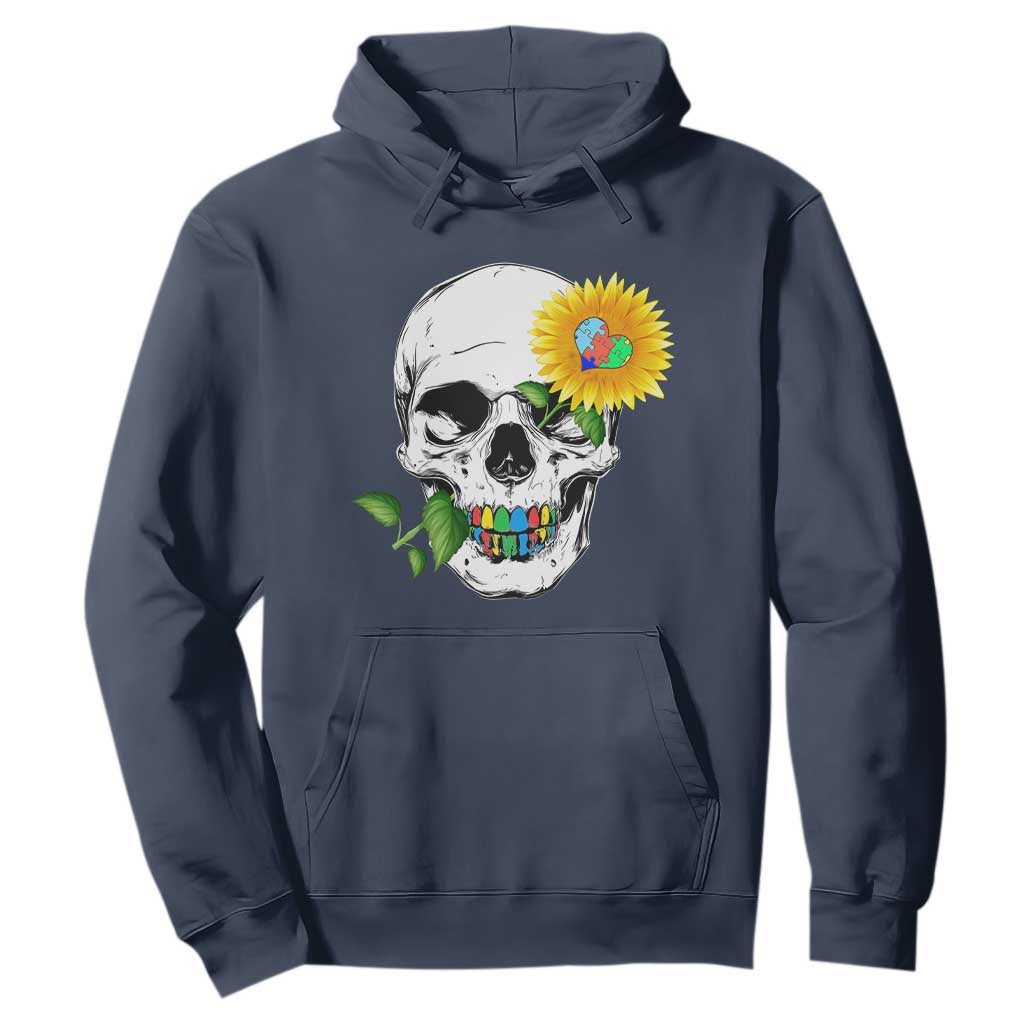 Autism Skull Sunflower Hoodie Support Autistic Puzzle Pieces Heart