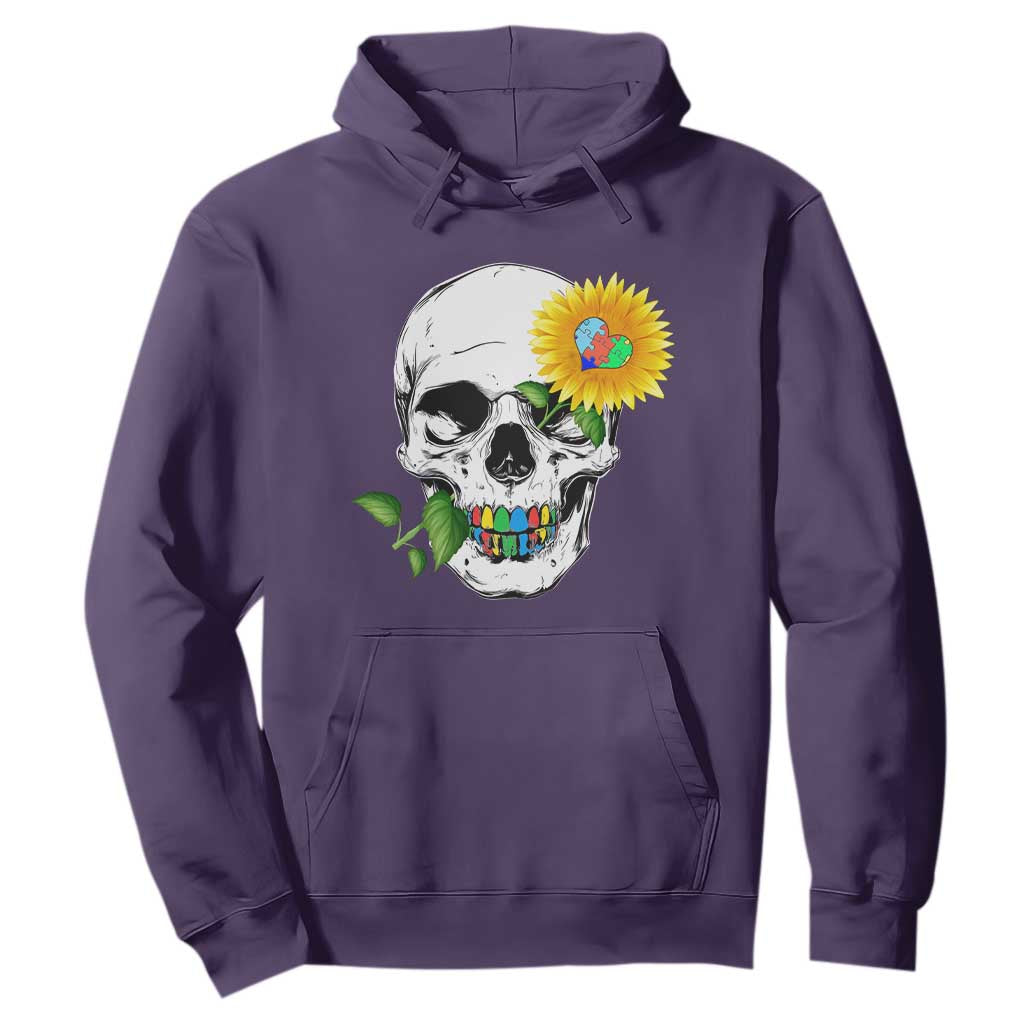 Autism Skull Sunflower Hoodie Support Autistic Puzzle Pieces Heart
