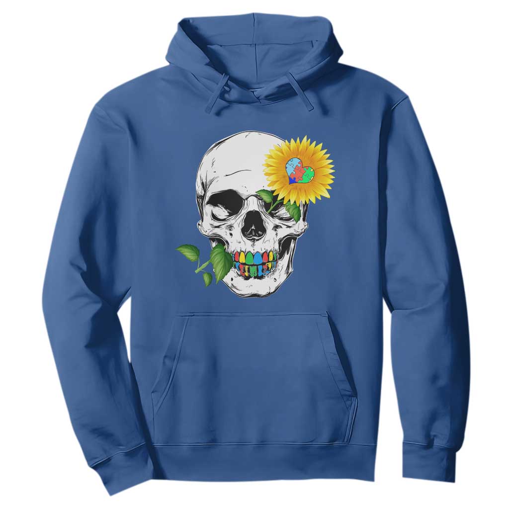 Autism Skull Sunflower Hoodie Support Autistic Puzzle Pieces Heart