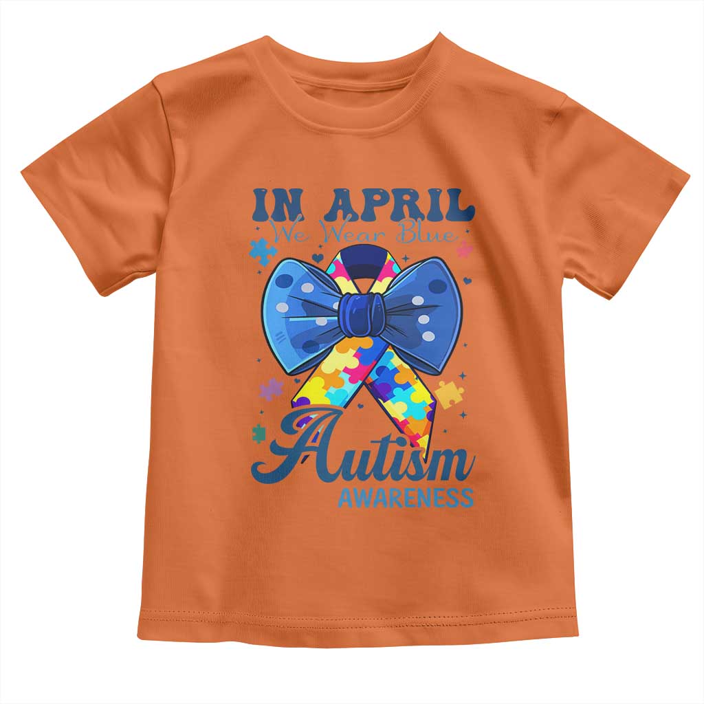 Autism Support Toddler T Shirt In April We Wear Blue Puzzle Ribbon Coquette Bow