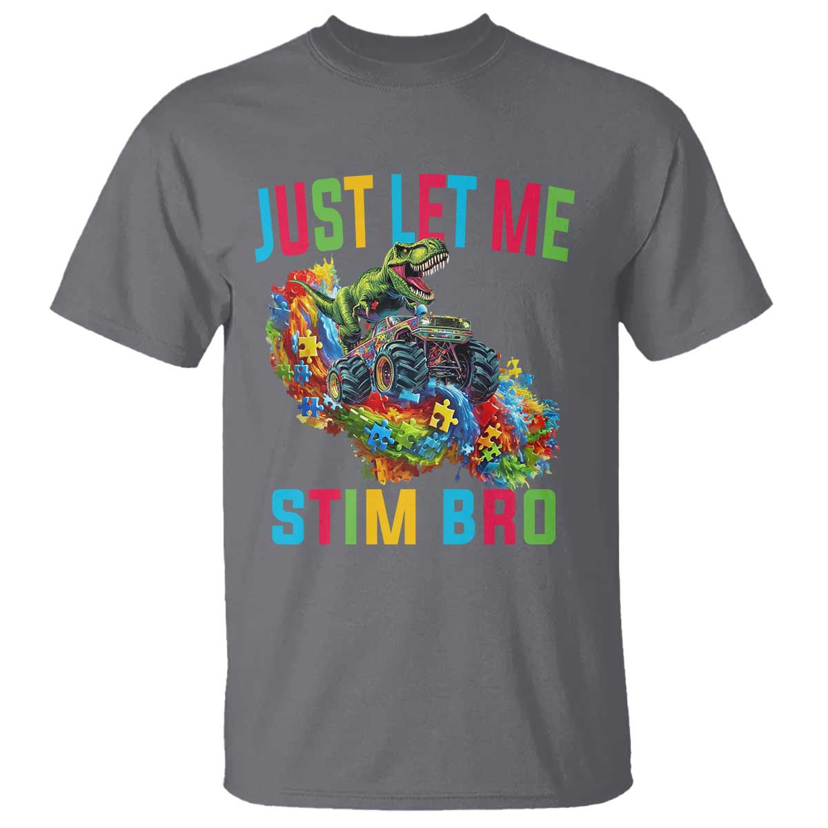 Autistic Dino Rex Driving Monster Truck T Shirt Autism Is My Superpower