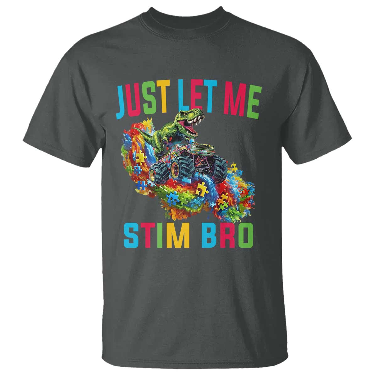 Autistic Dino Rex Driving Monster Truck T Shirt Autism Is My Superpower