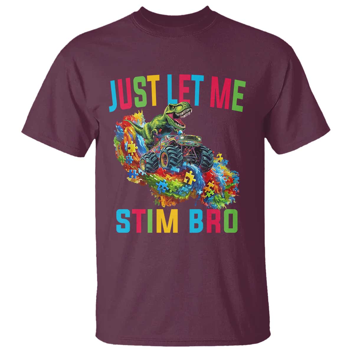 Autistic Dino Rex Driving Monster Truck T Shirt Autism Is My Superpower