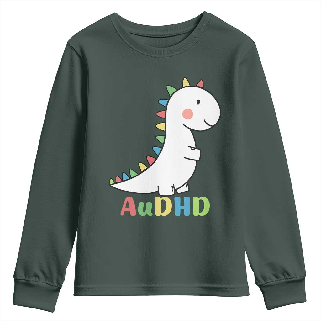 Cute Dinosaur AuDHD Youth Sweatshirt ADHD Support