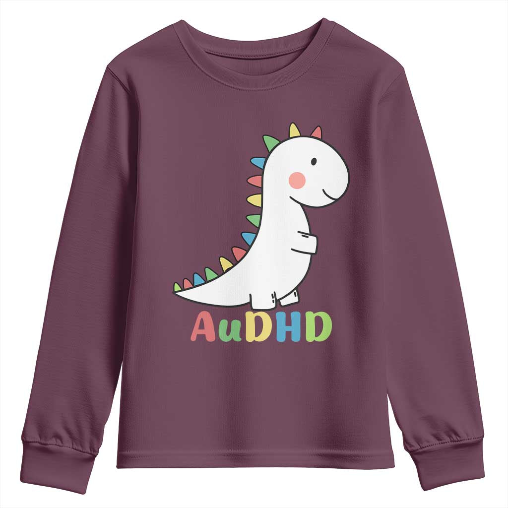 Cute Dinosaur AuDHD Youth Sweatshirt ADHD Support