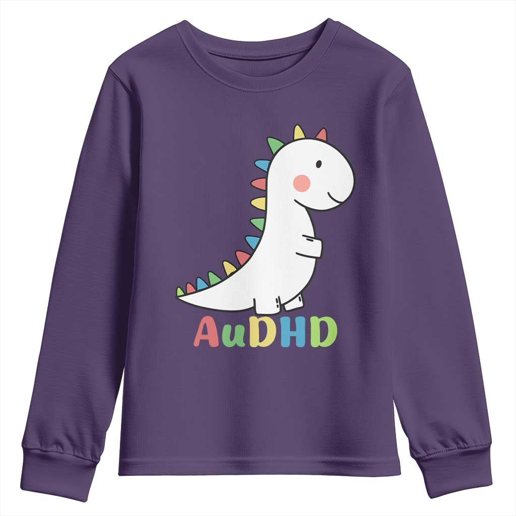 Cute Dinosaur AuDHD Youth Sweatshirt ADHD Support