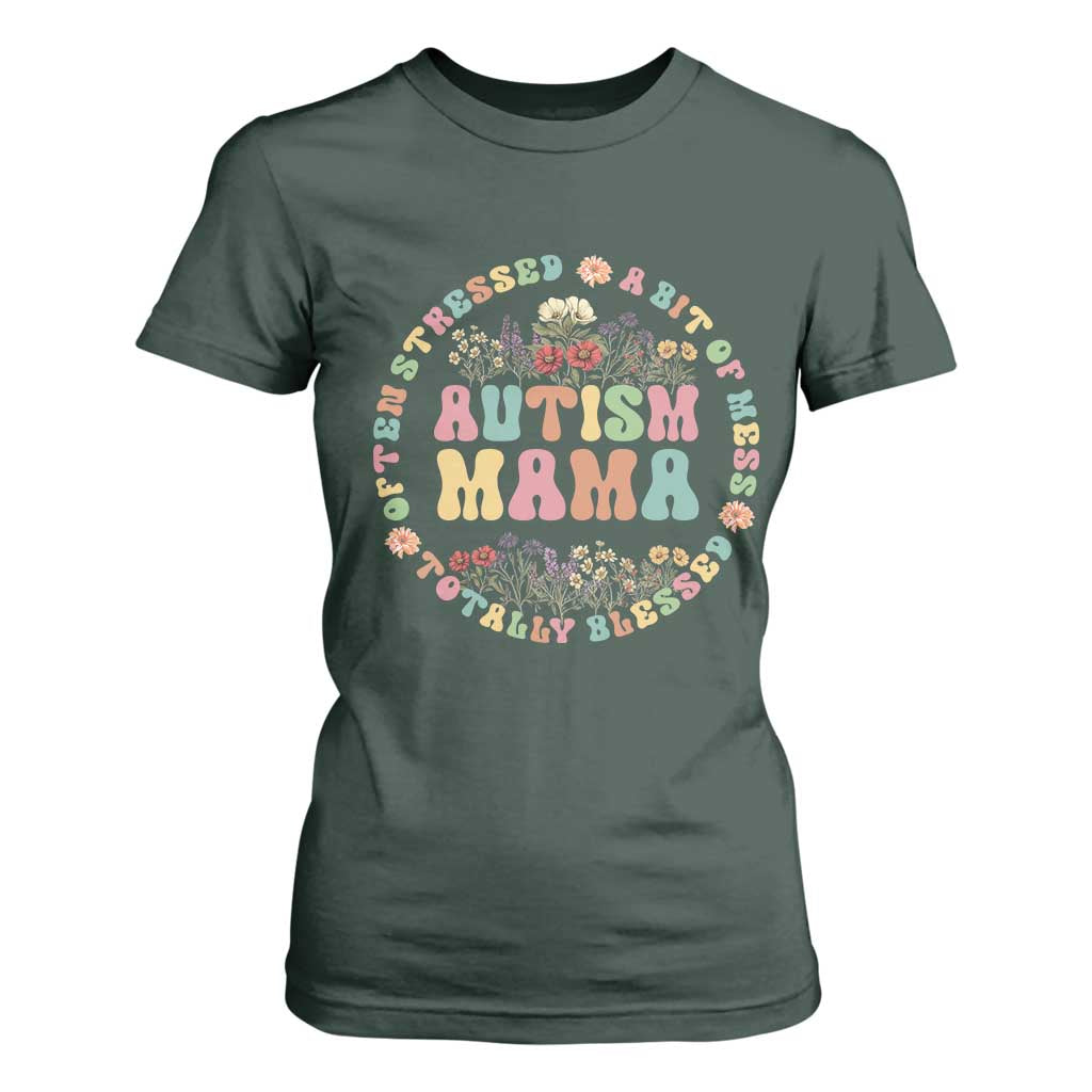 Autism Mama T Shirt For Women Totally Blessed Often Stressed A Bit Of A Mess