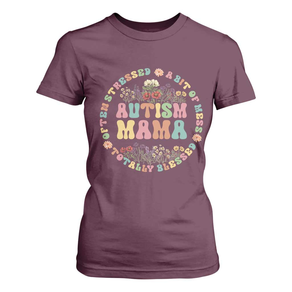 Autism Mama T Shirt For Women Totally Blessed Often Stressed A Bit Of A Mess