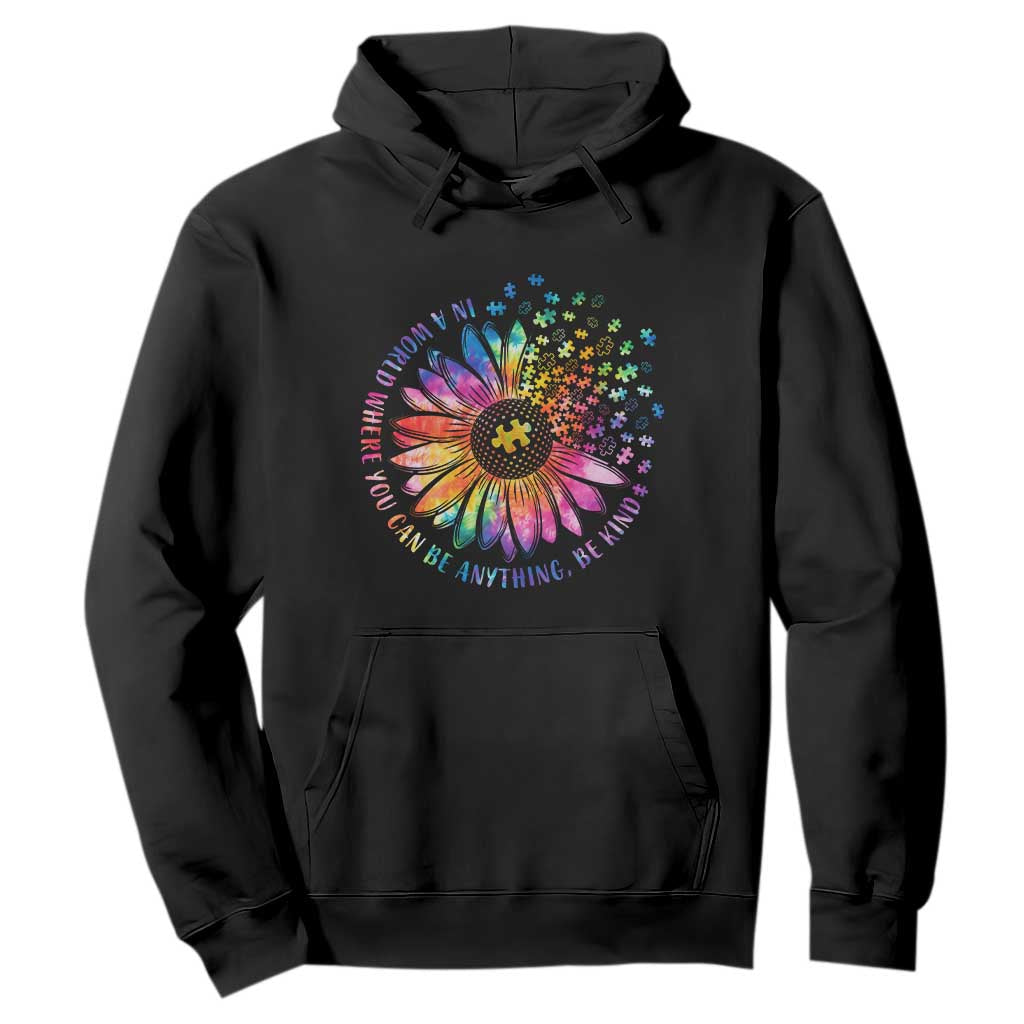 Be Kind Autism Support Hoodie Kindness Sunflower Tie Dye Puzzle