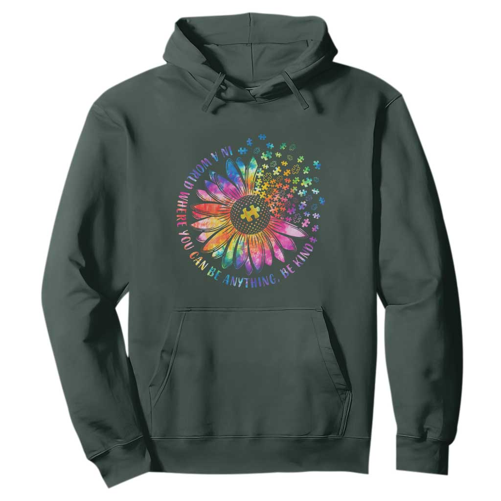 Be Kind Autism Support Hoodie Kindness Sunflower Tie Dye Puzzle