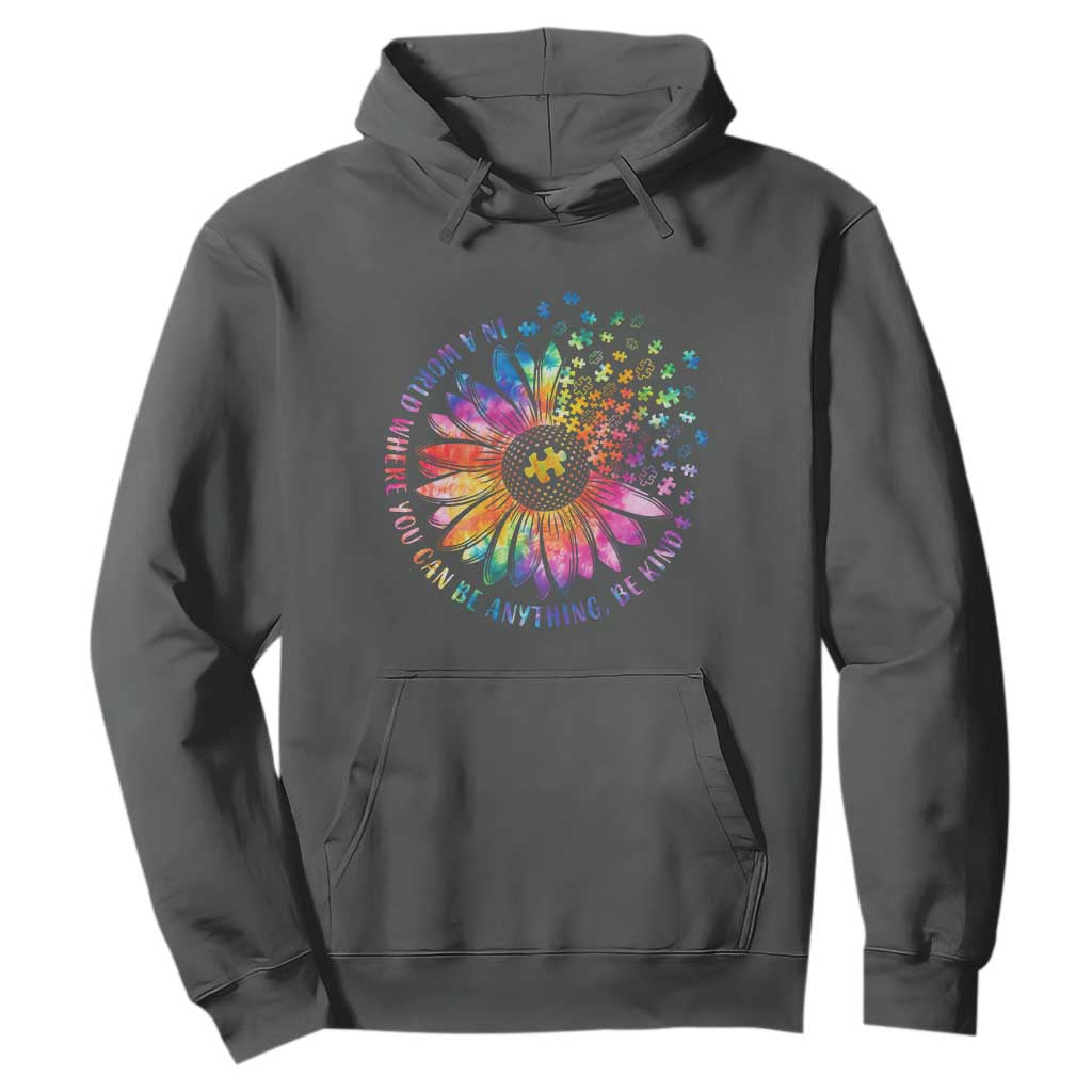 Be Kind Autism Support Hoodie Kindness Sunflower Tie Dye Puzzle