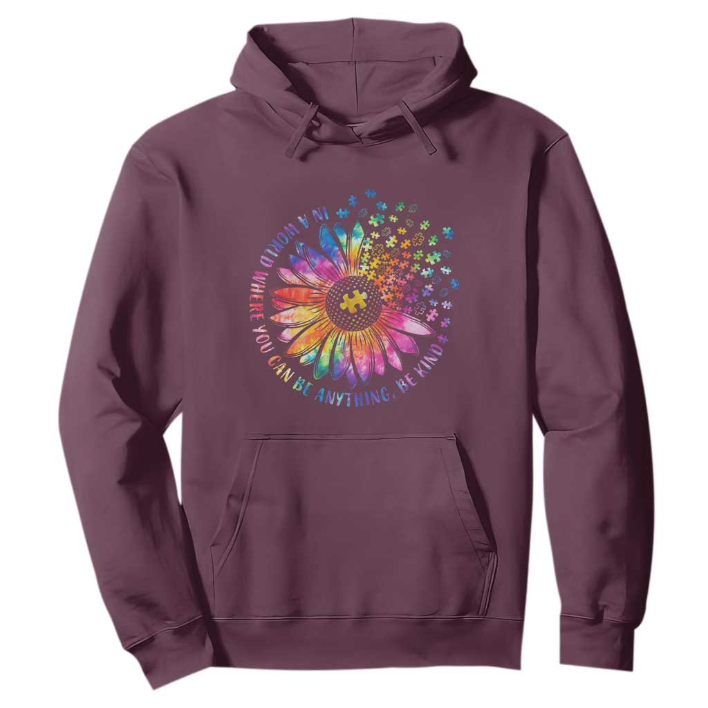 Be Kind Autism Support Hoodie Kindness Sunflower Tie Dye Puzzle