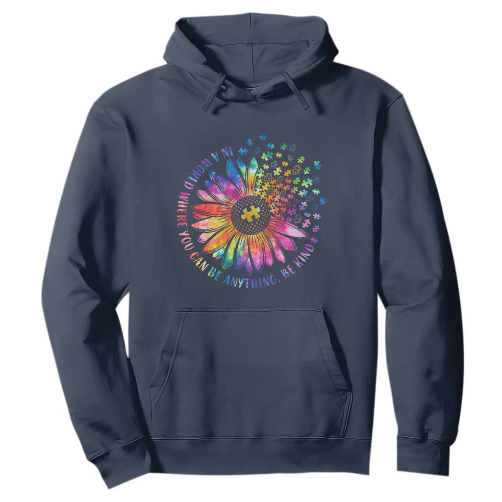 Be Kind Autism Support Hoodie Kindness Sunflower Tie Dye Puzzle