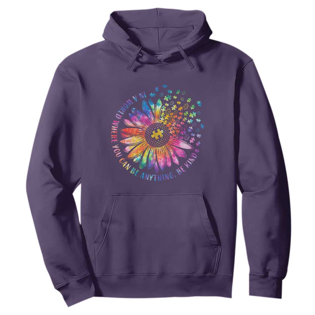 Be Kind Autism Support Hoodie Kindness Sunflower Tie Dye Puzzle