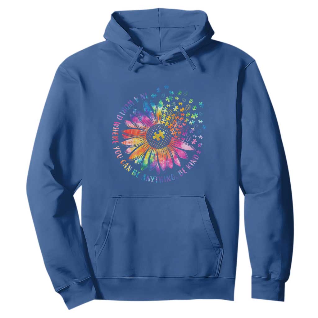 Be Kind Autism Support Hoodie Kindness Sunflower Tie Dye Puzzle