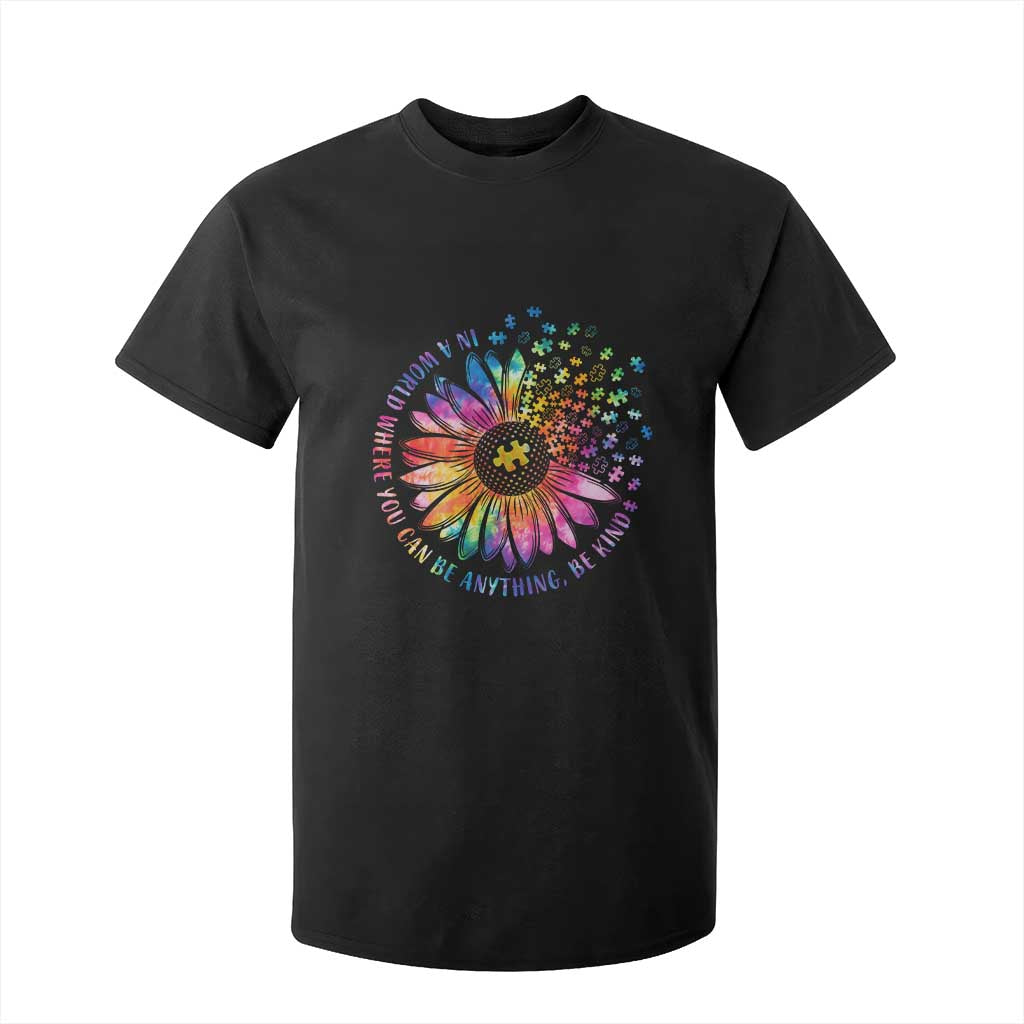 Be Kind Autism Support T Shirt For Kid Kindness Sunflower Tie Dye Puzzle