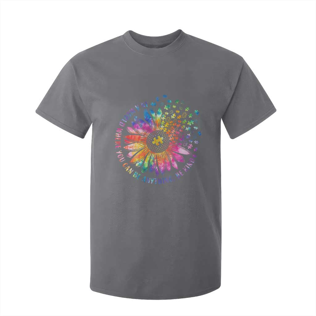 Be Kind Autism Support T Shirt For Kid Kindness Sunflower Tie Dye Puzzle