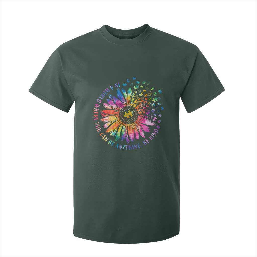 Be Kind Autism Support T Shirt For Kid Kindness Sunflower Tie Dye Puzzle