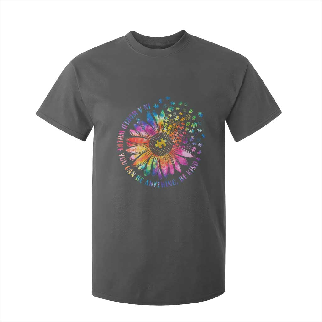 Be Kind Autism Support T Shirt For Kid Kindness Sunflower Tie Dye Puzzle