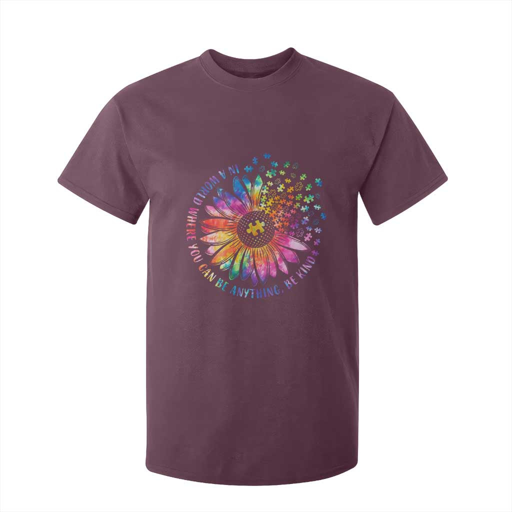 Be Kind Autism Support T Shirt For Kid Kindness Sunflower Tie Dye Puzzle