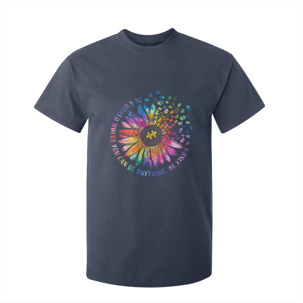 Be Kind Autism Support T Shirt For Kid Kindness Sunflower Tie Dye Puzzle