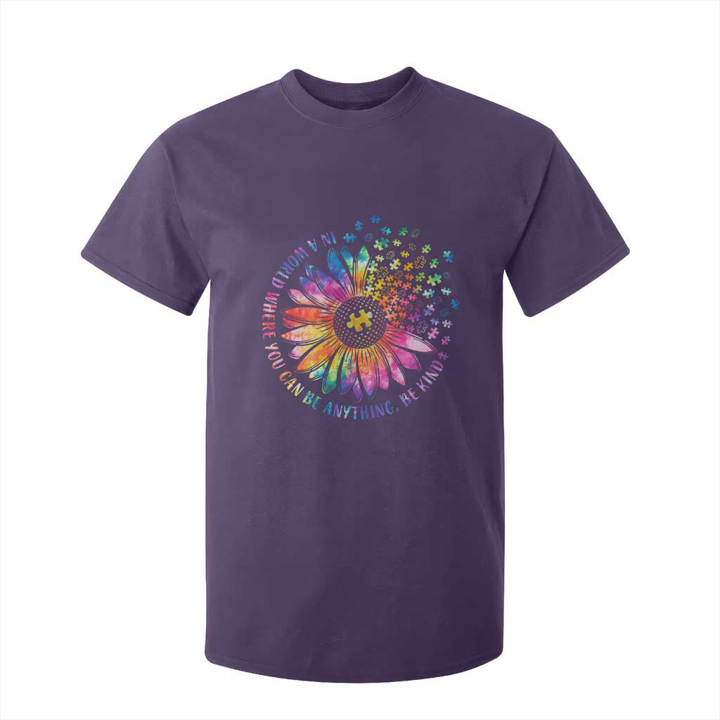 Be Kind Autism Support T Shirt For Kid Kindness Sunflower Tie Dye Puzzle