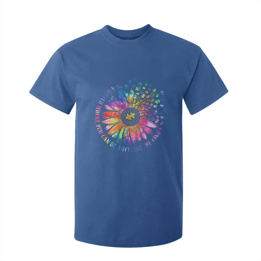 Be Kind Autism Support T Shirt For Kid Kindness Sunflower Tie Dye Puzzle
