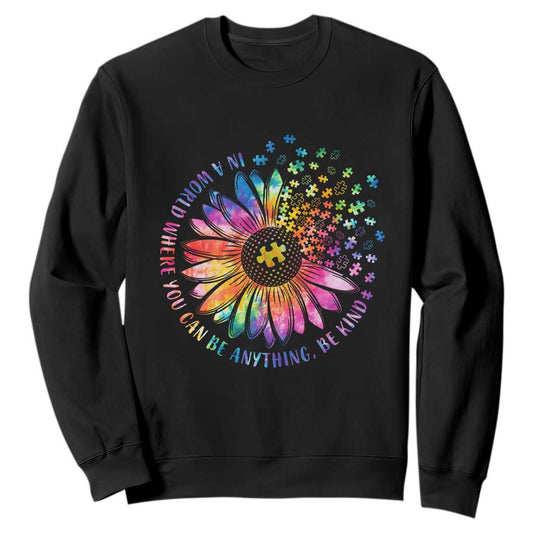 Be Kind Autism Support Sweatshirt Kindness Sunflower Tie Dye Puzzle