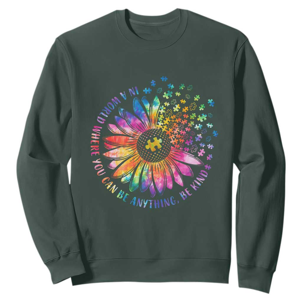 Be Kind Autism Support Sweatshirt Kindness Sunflower Tie Dye Puzzle