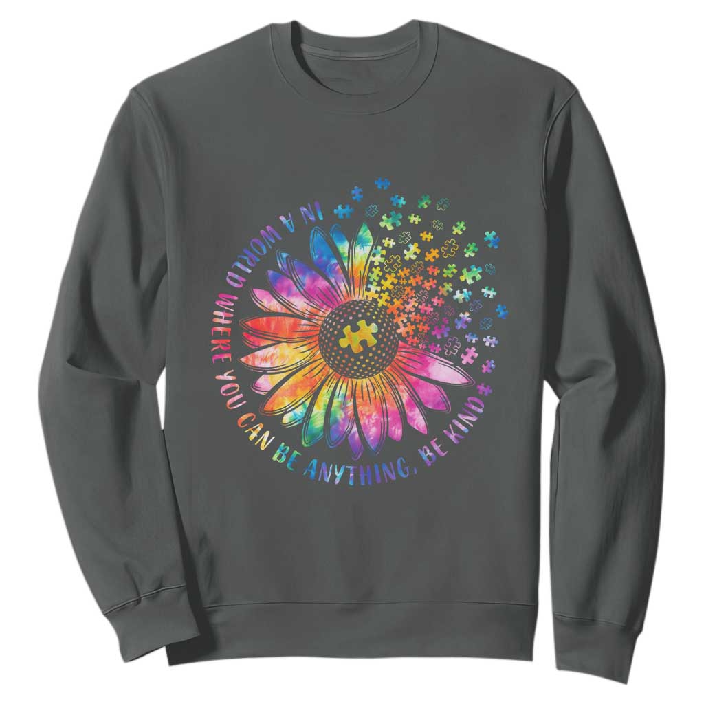Be Kind Autism Support Sweatshirt Kindness Sunflower Tie Dye Puzzle