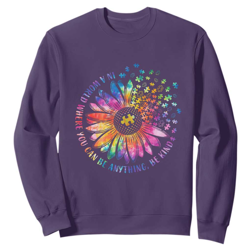 Be Kind Autism Support Sweatshirt Kindness Sunflower Tie Dye Puzzle