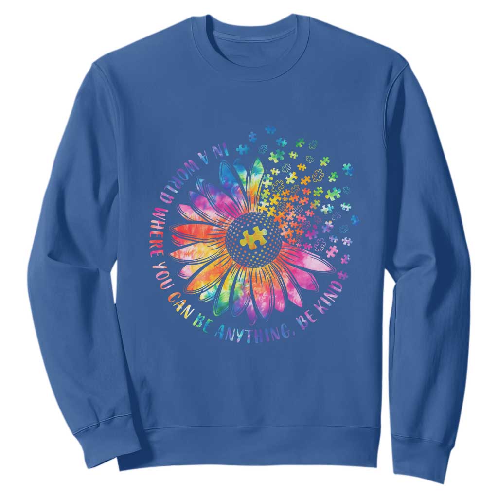 Be Kind Autism Support Sweatshirt Kindness Sunflower Tie Dye Puzzle