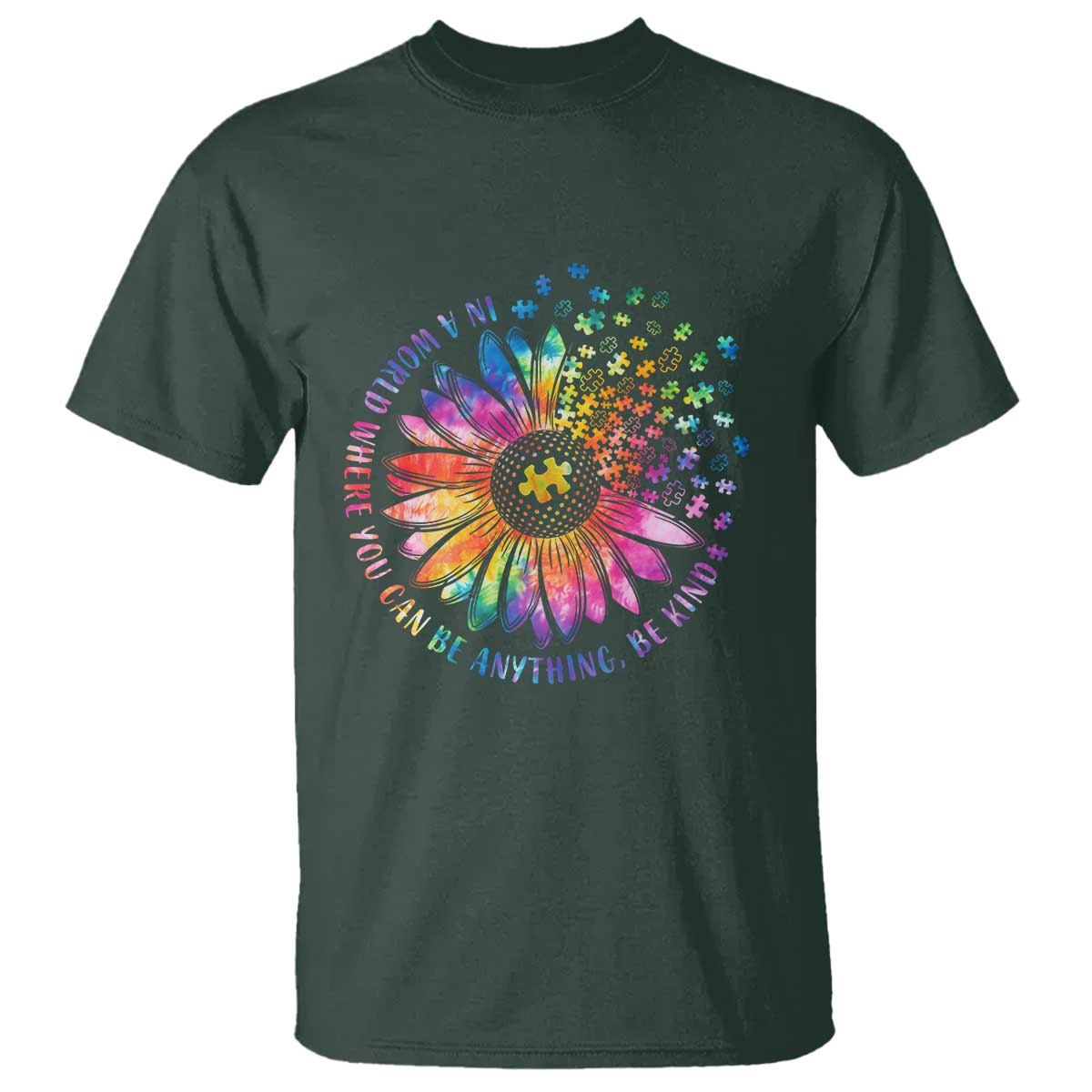 Be Kind Autism Support T Shirt Kindness Sunflower Tie Dye Puzzle