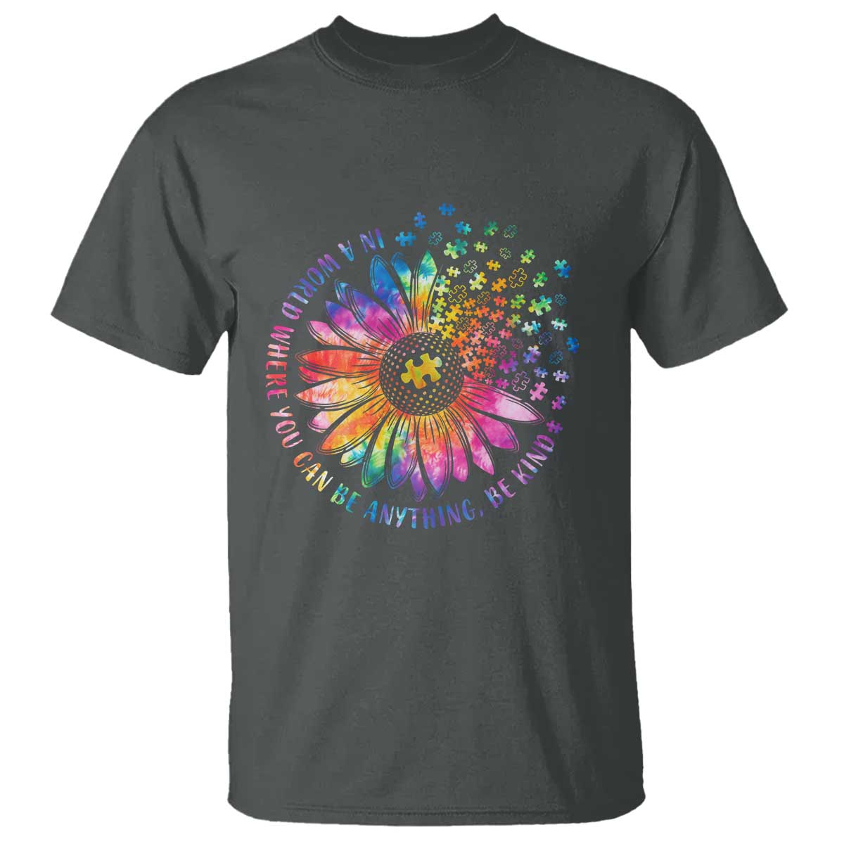 Be Kind Autism Support T Shirt Kindness Sunflower Tie Dye Puzzle