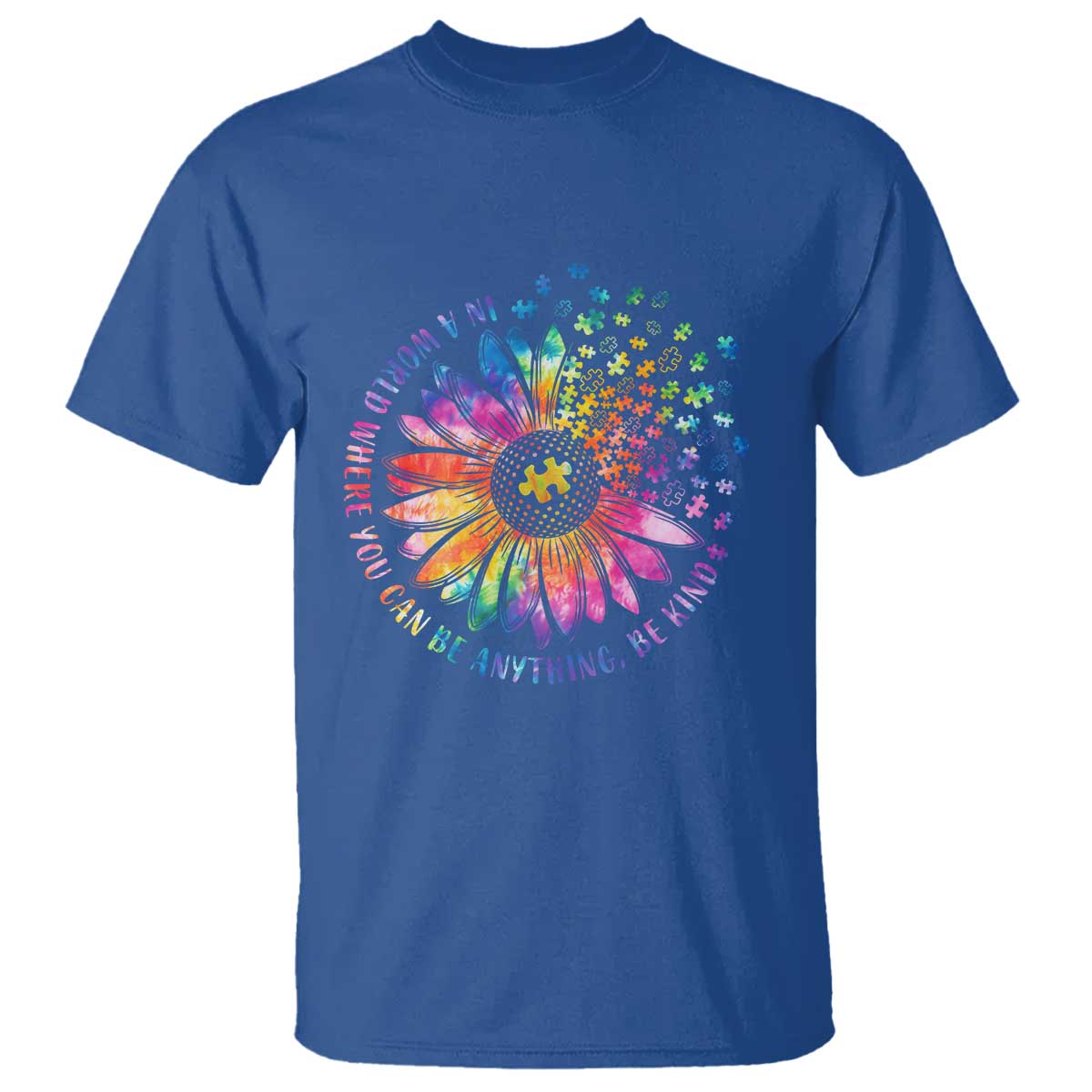 Be Kind Autism Support T Shirt Kindness Sunflower Tie Dye Puzzle
