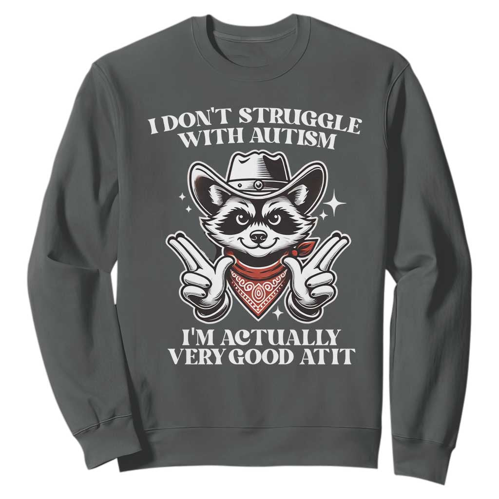 Funny Autistic Raccoon Sweatshirt I Don't Struggle With Autism