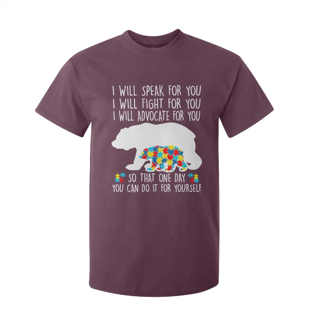 Autism Bear T Shirt For Kid I Will Speak Fight Advocate For You