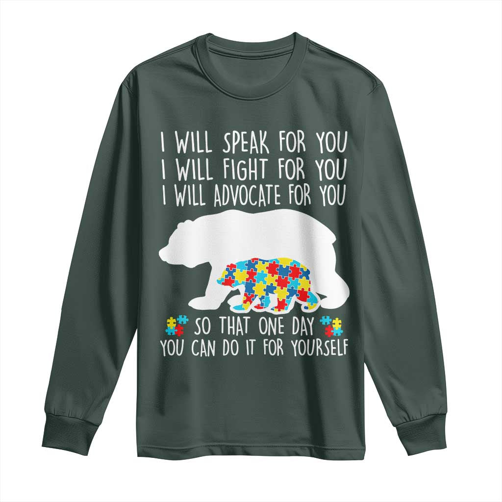 Autism Bear Long Sleeve Shirt I Will Speak Fight Advocate For You