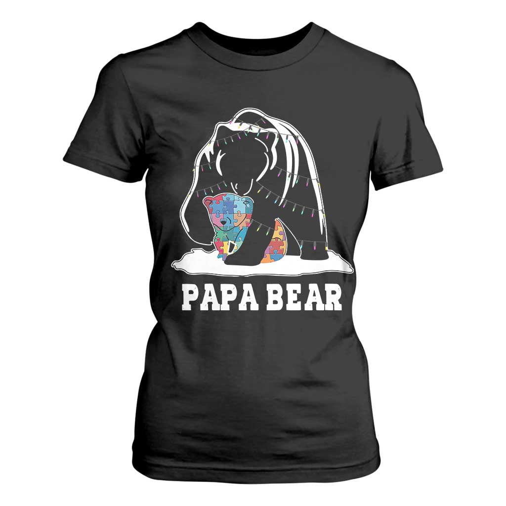 Autism Papa Bear T Shirt For Women Support Autistic Matching Family Dad