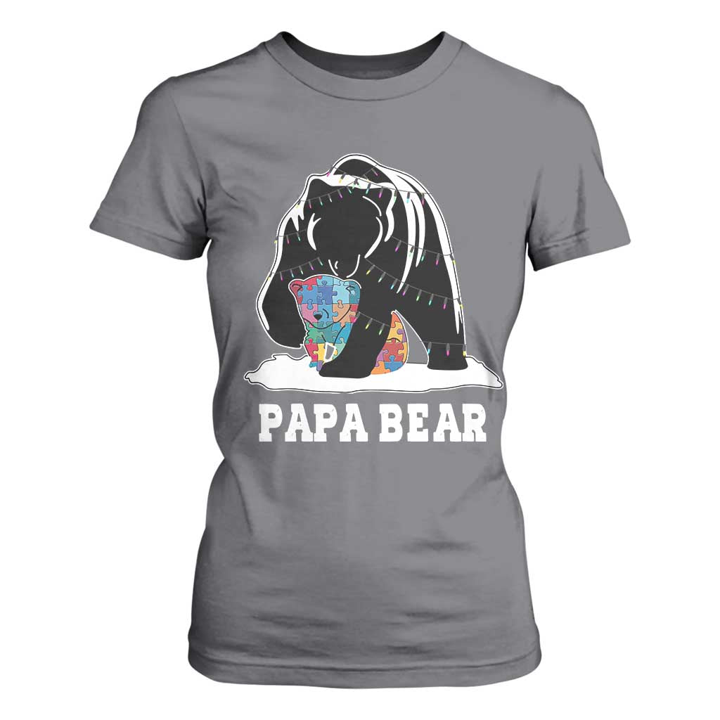 Autism Papa Bear T Shirt For Women Support Autistic Matching Family Dad