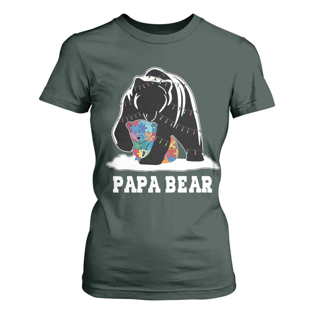 Autism Papa Bear T Shirt For Women Support Autistic Matching Family Dad