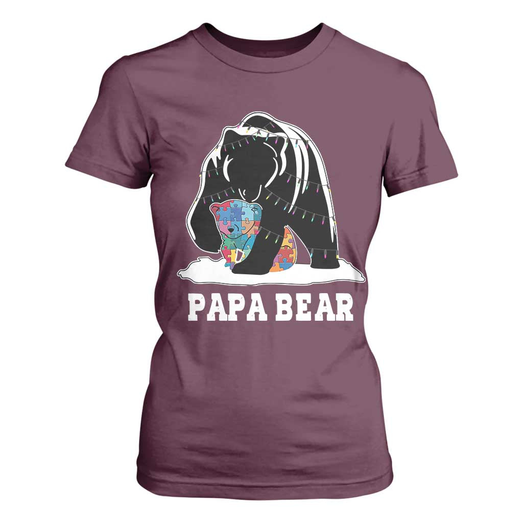 Autism Papa Bear T Shirt For Women Support Autistic Matching Family Dad