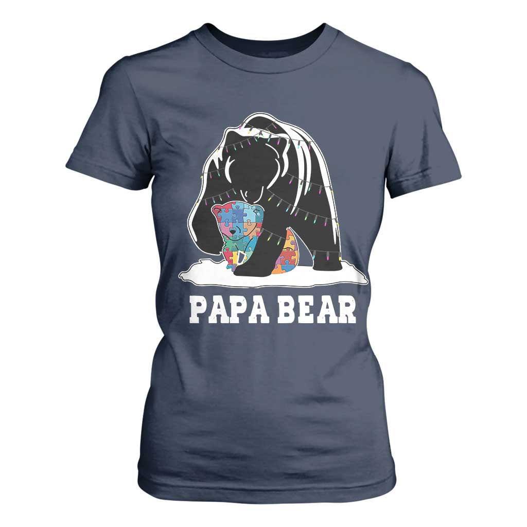 Autism Papa Bear T Shirt For Women Support Autistic Matching Family Dad