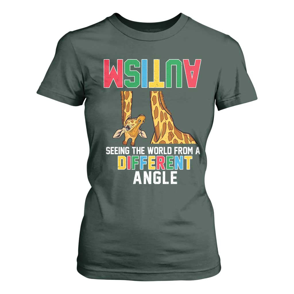 Giraffe Autism Support T Shirt For Women Seeing World Different Angle