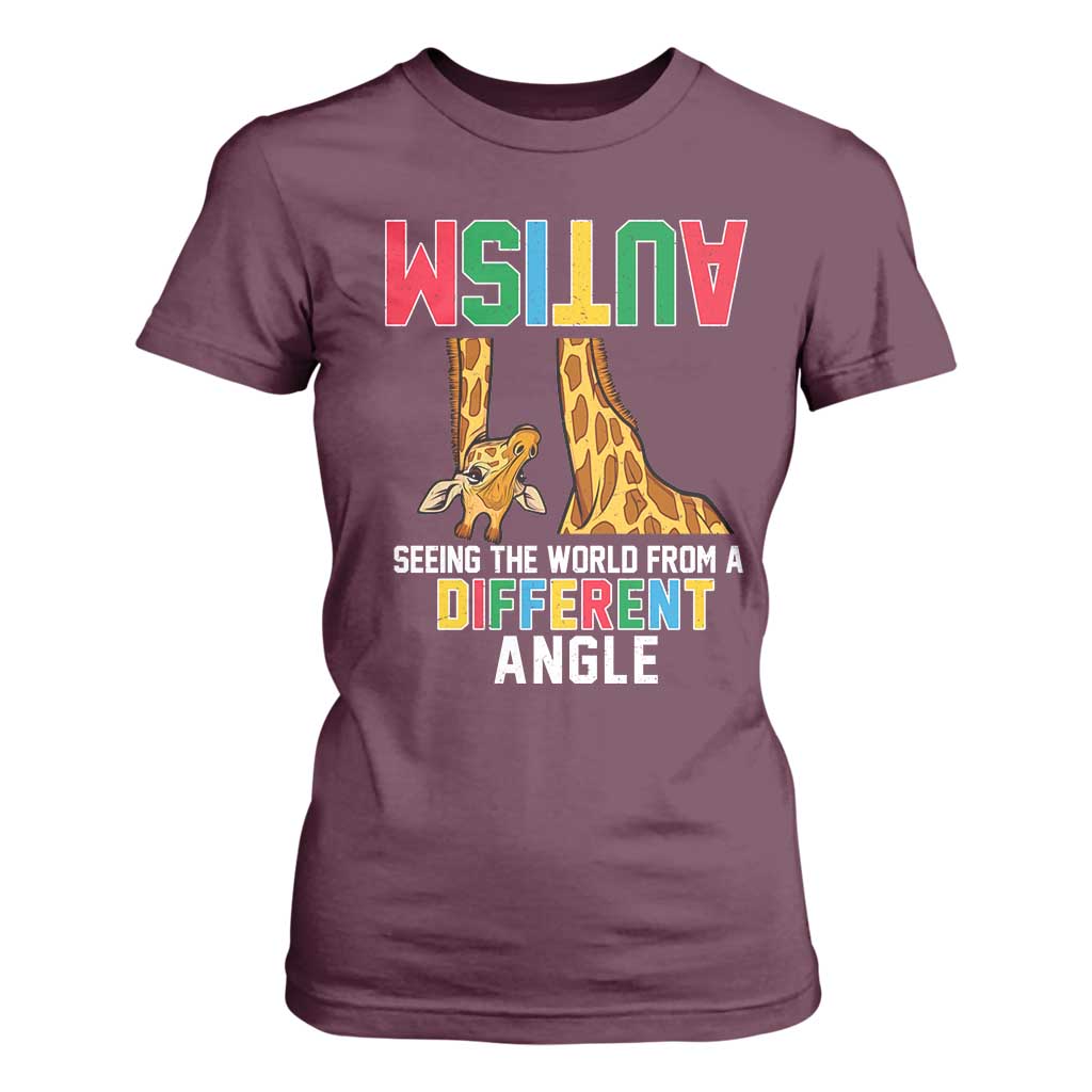 Giraffe Autism Support T Shirt For Women Seeing World Different Angle