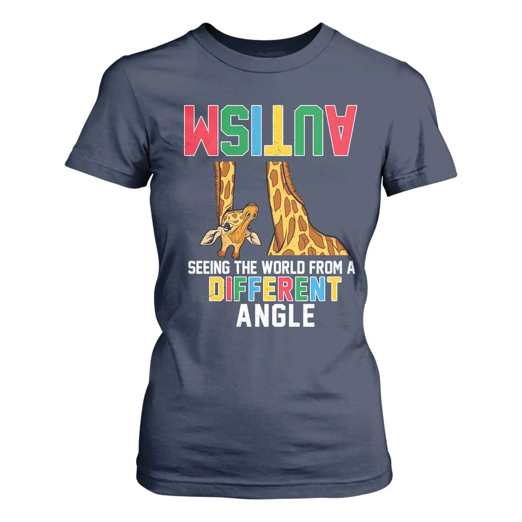 Giraffe Autism Support T Shirt For Women Seeing World Different Angle