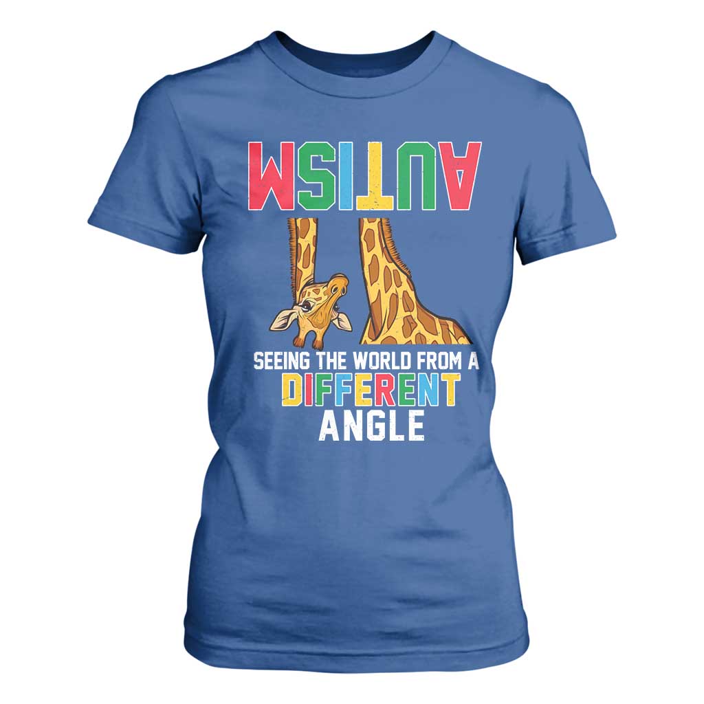 Giraffe Autism Support T Shirt For Women Seeing World Different Angle