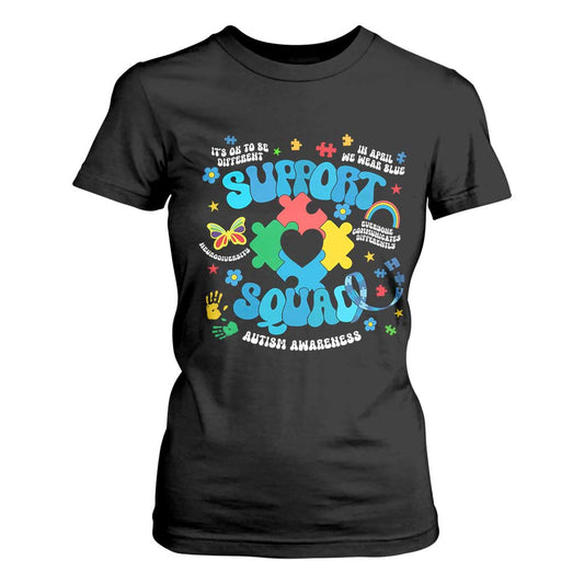 Autism Support Support Squad T Shirt For Women In April We Wear Blue
