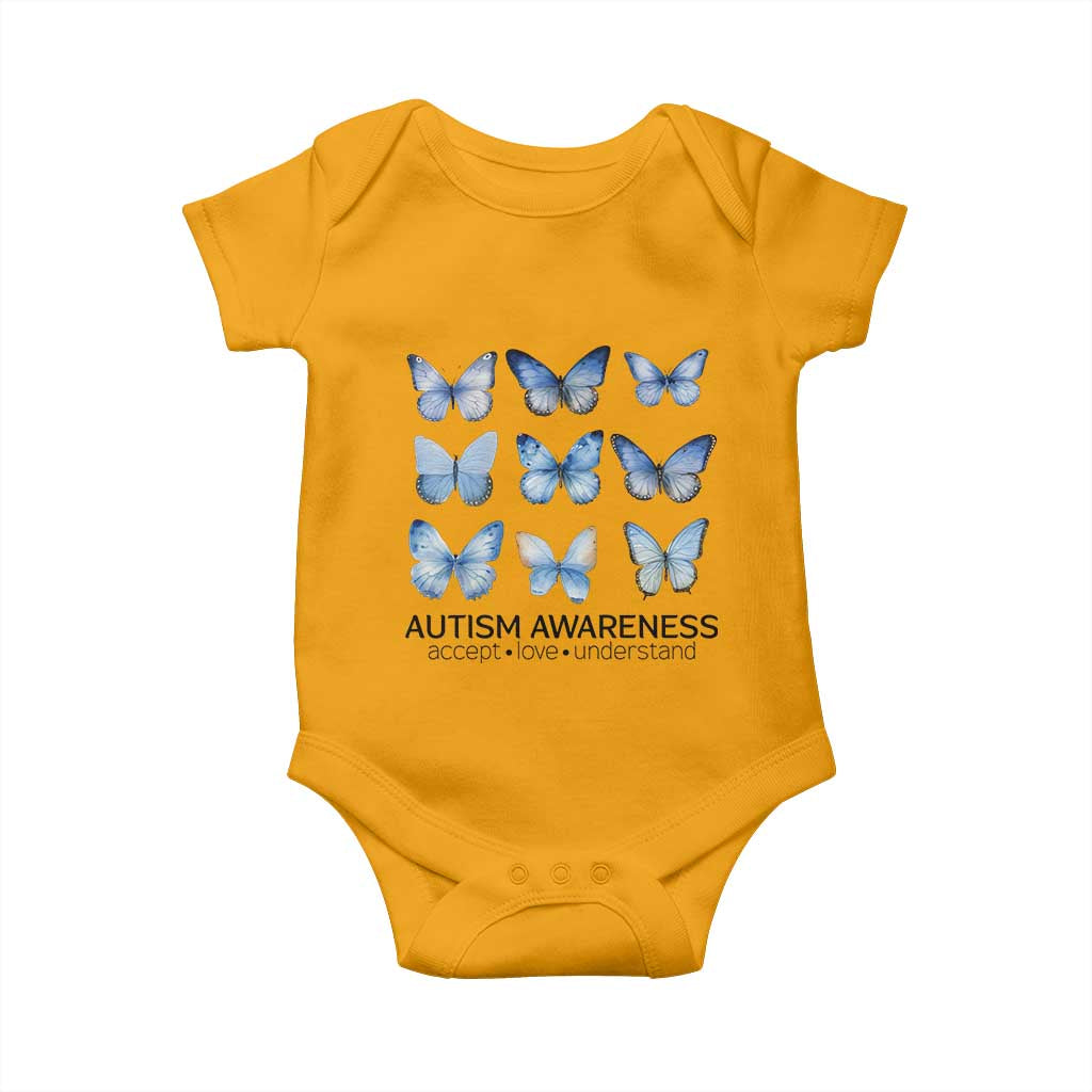 Autism Support Blue Butterflies Baby Onesie Accept Love Understand